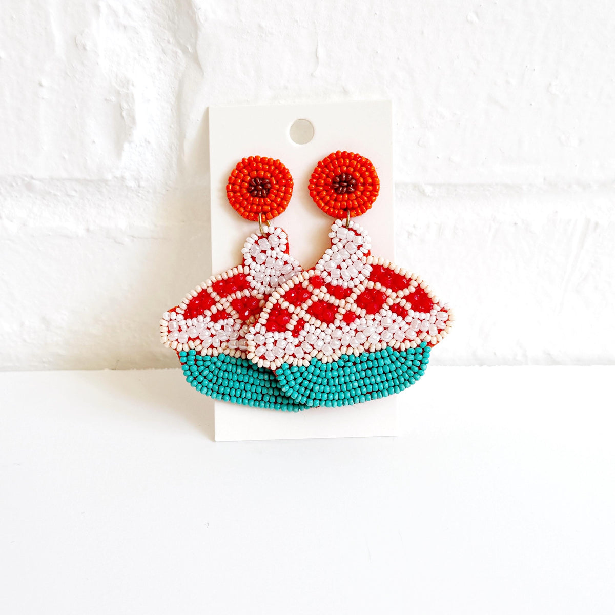 Hand Beaded Pie Earrings, Thanksgiving Fall Jewelry