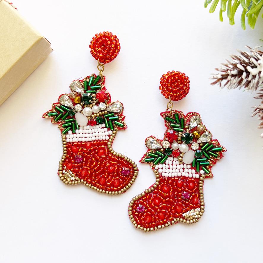 Christmas Stocking Beaded Earrings