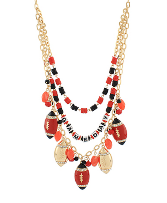 Game Day Football Charm Necklace - Red Black