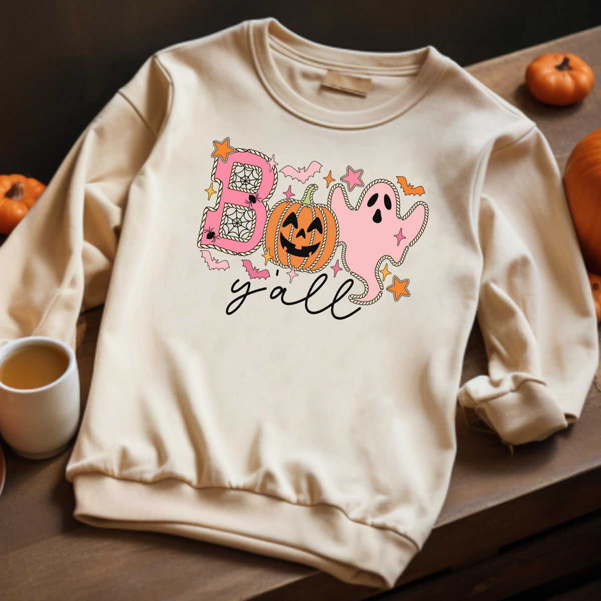 Boo Y'all Halloween Sweatshirt, Retro Ghost Pumpkin Tee