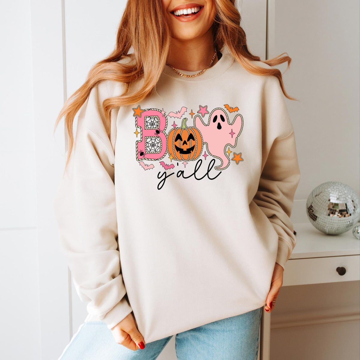 Boo Y'all Halloween Sweatshirt, Retro Ghost Pumpkin Tee