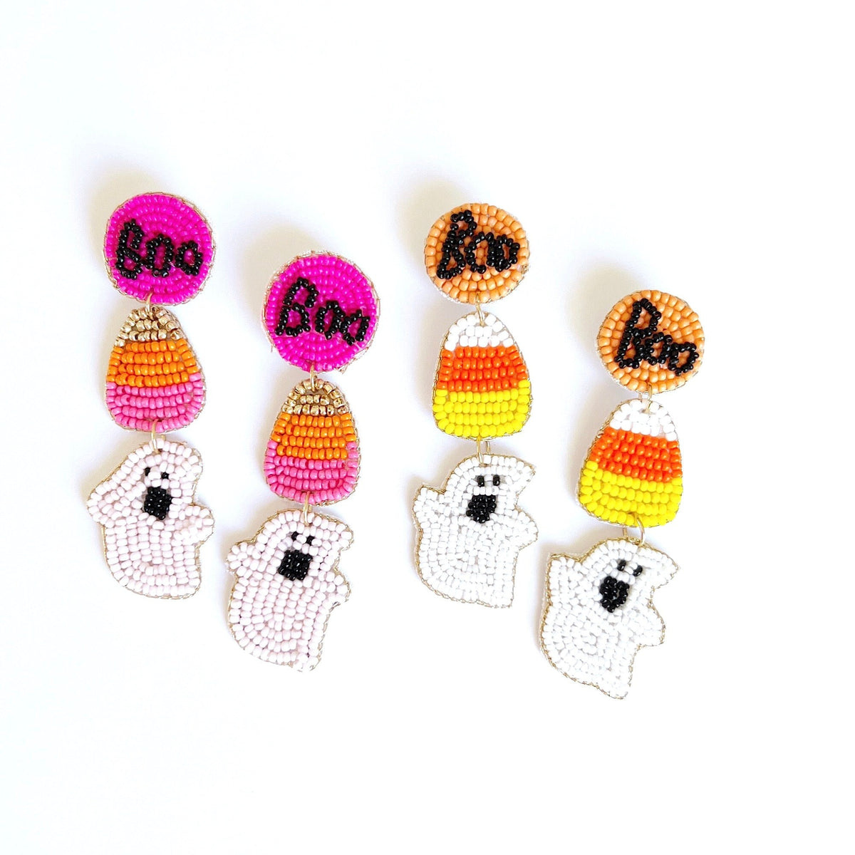 Beaded Ghost Dangle Earrings: Halloween Candy Corn Jewelry