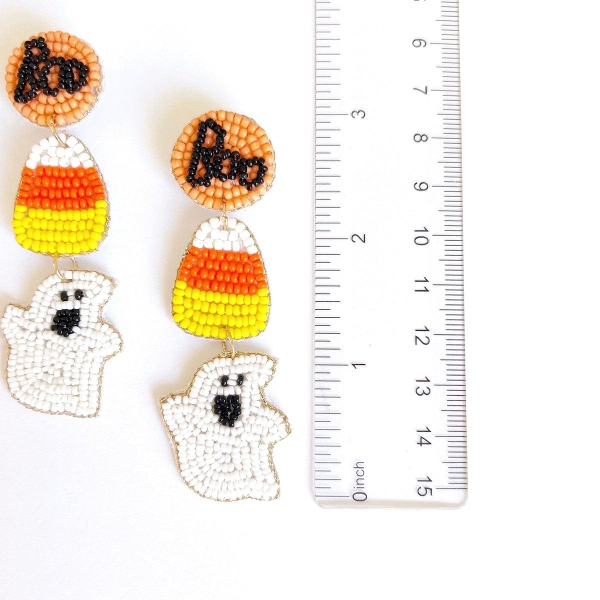 Beaded Ghost Dangle Earrings: Halloween Candy Corn Jewelry