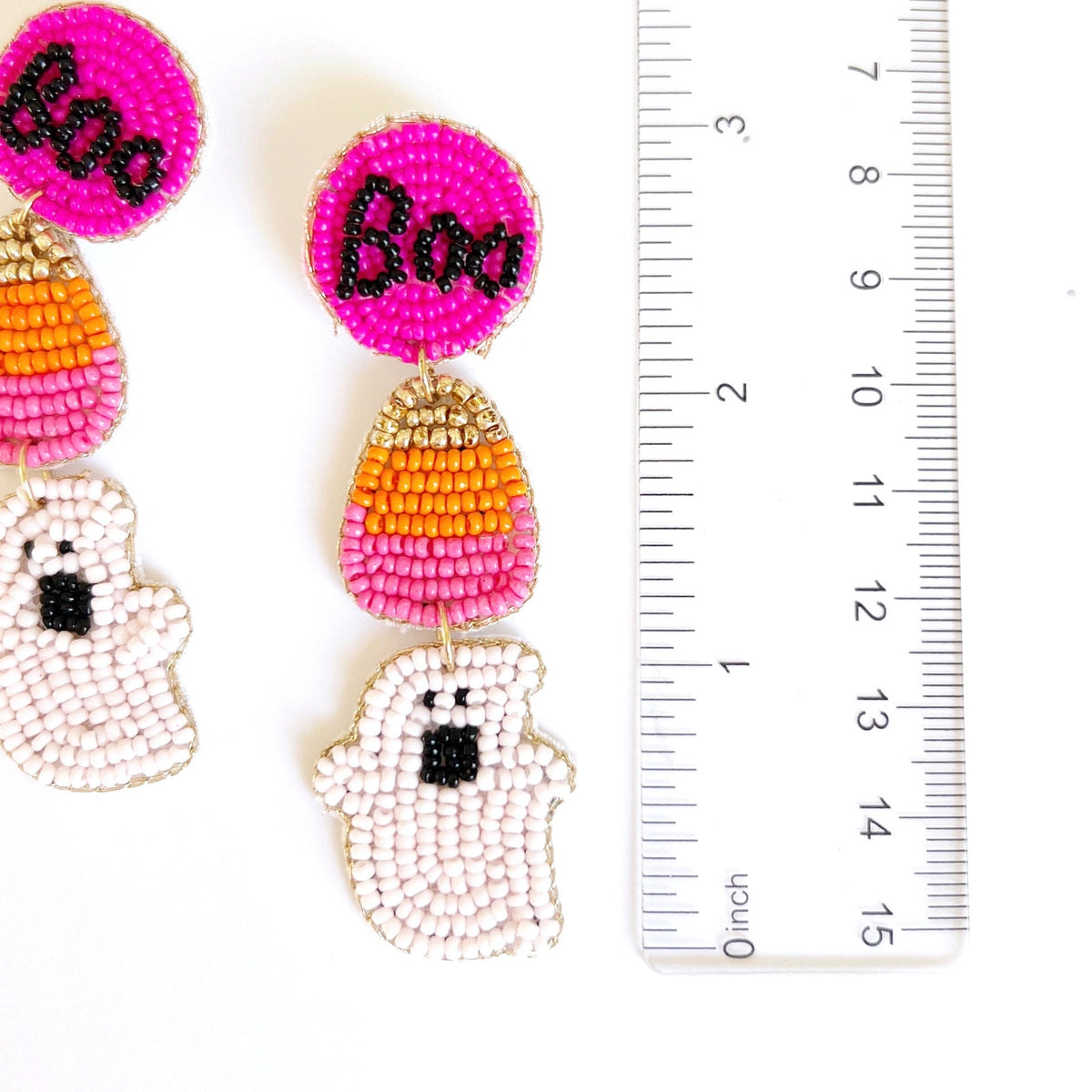 Beaded Ghost Dangle Earrings: Halloween Candy Corn Jewelry