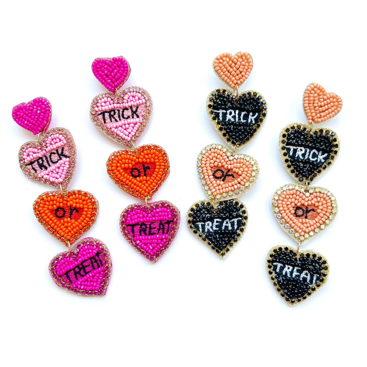 Handmade Trick-Or-Treat Heart Dangle Earrings: Halloween Jewelry
