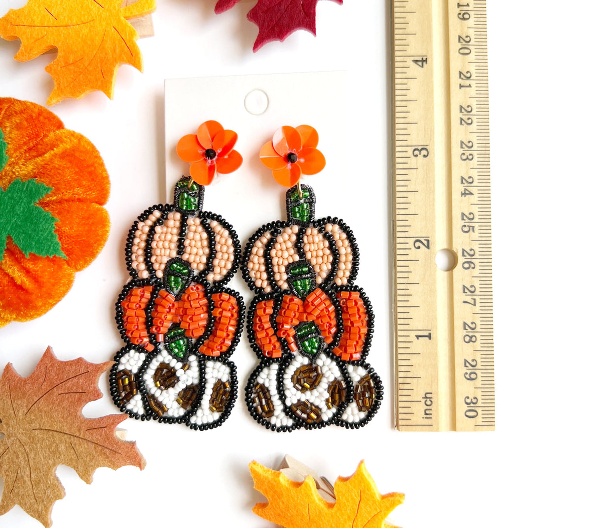 Handmade Beaded Pumpkin Earrings, Fall Thanksgiving Jewelry
