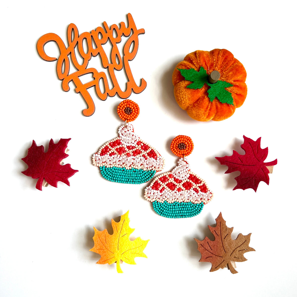 Hand Beaded Pie Earrings, Thanksgiving Fall Jewelry