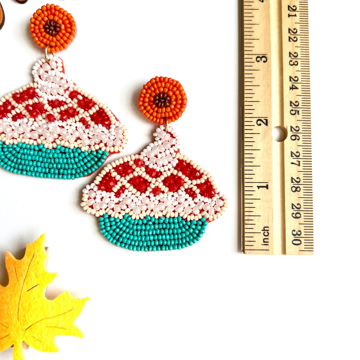 Hand Beaded Pie Earrings, Thanksgiving Fall Jewelry