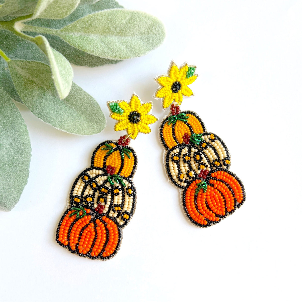 Hand Beaded Fall Pumpkin Earrings, Thanksgiving Jewelry, Fall Accessories