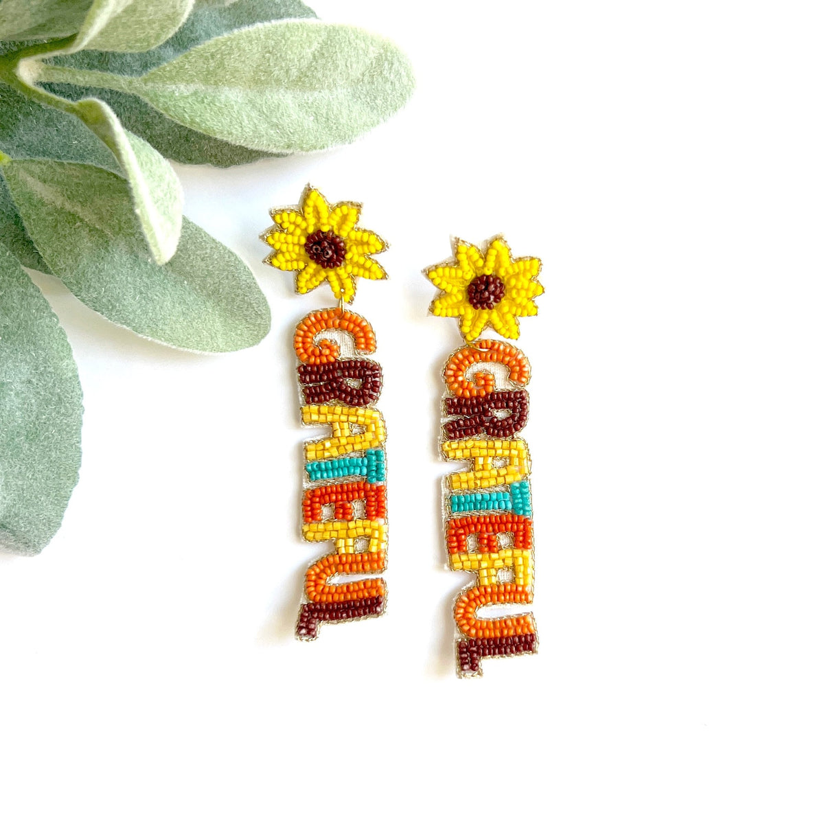 Handmade Grateful Beaded Earrings, Fall Thanksgiving Jewelry