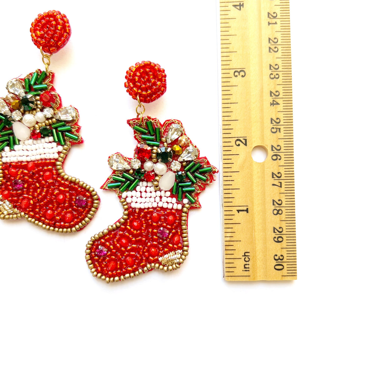 Christmas Stocking Beaded Earrings