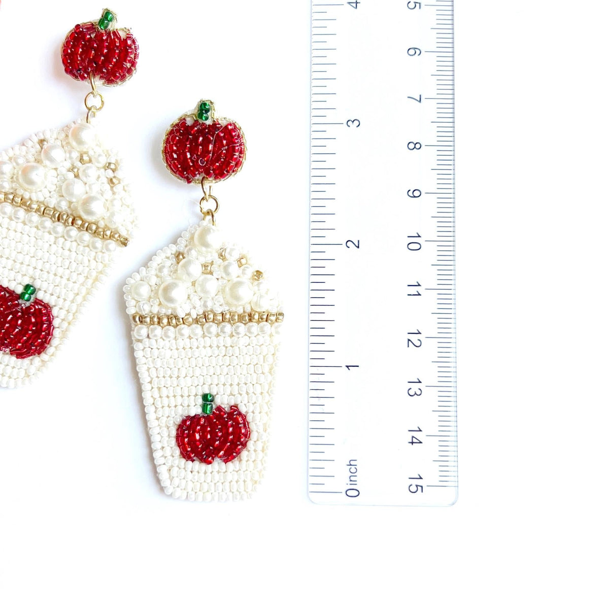 Hand Beaded Pumpkin Coffee Earrings, Fall Thanksgiving Jewelry
