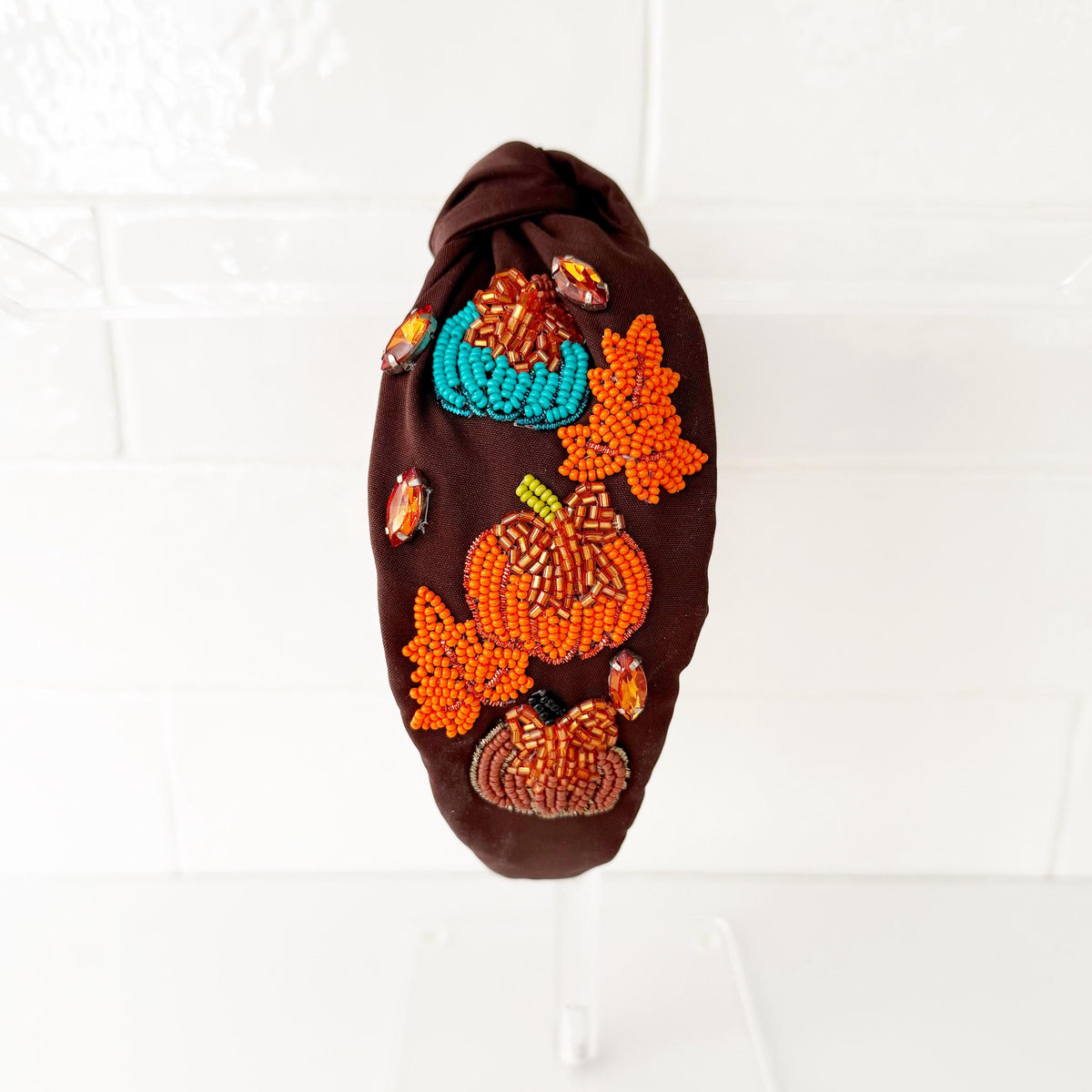 Beaded Pumpkin Fall Headband: Brown Thanksgiving Hair Accessory, Fall Outfit Accessories