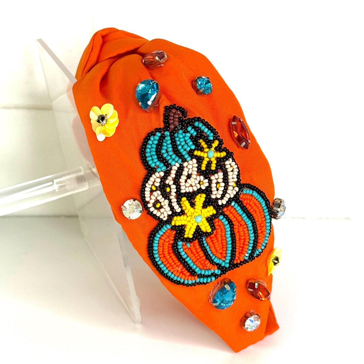 Hand Beaded Fall Headband: Stacked Pumpkin Thanksgiving Colors
