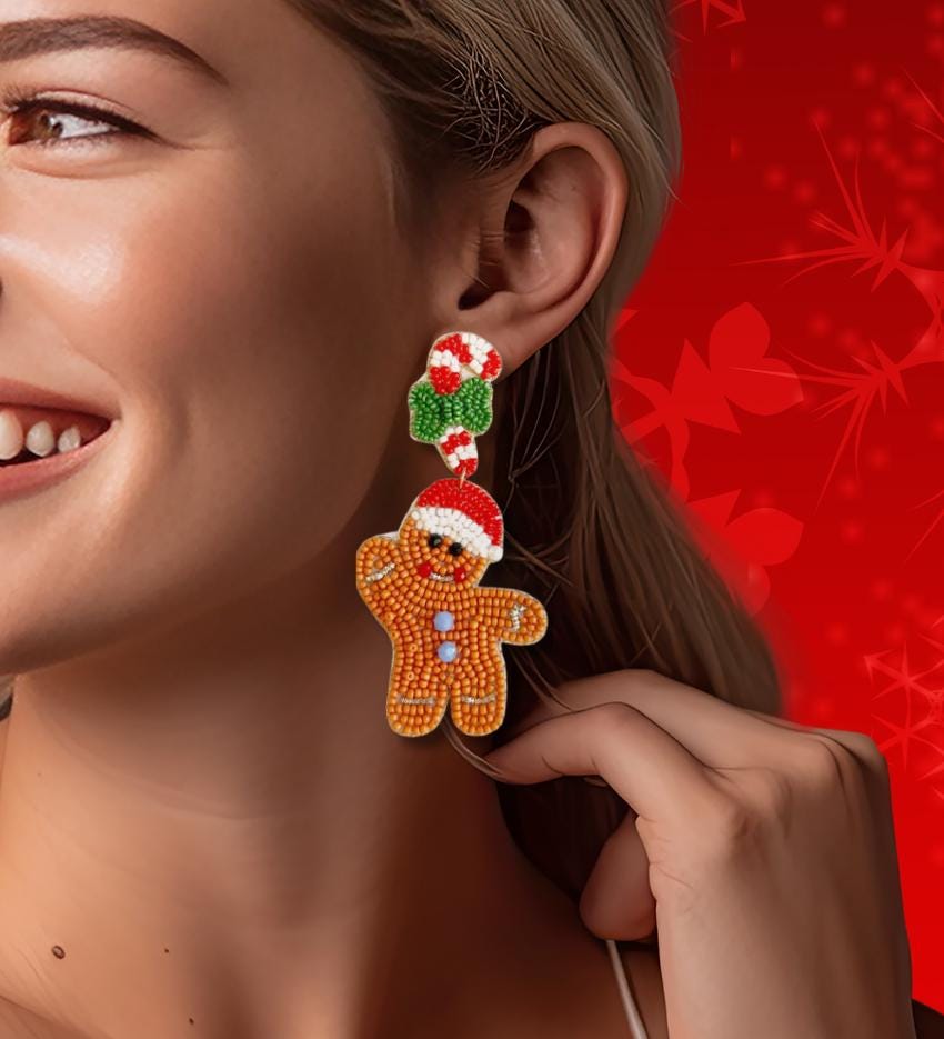 Gingerbread Man Beaded Earrings