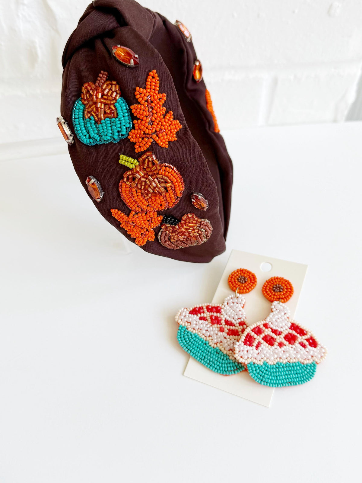Hand Beaded Pie Earrings, Thanksgiving Fall Jewelry