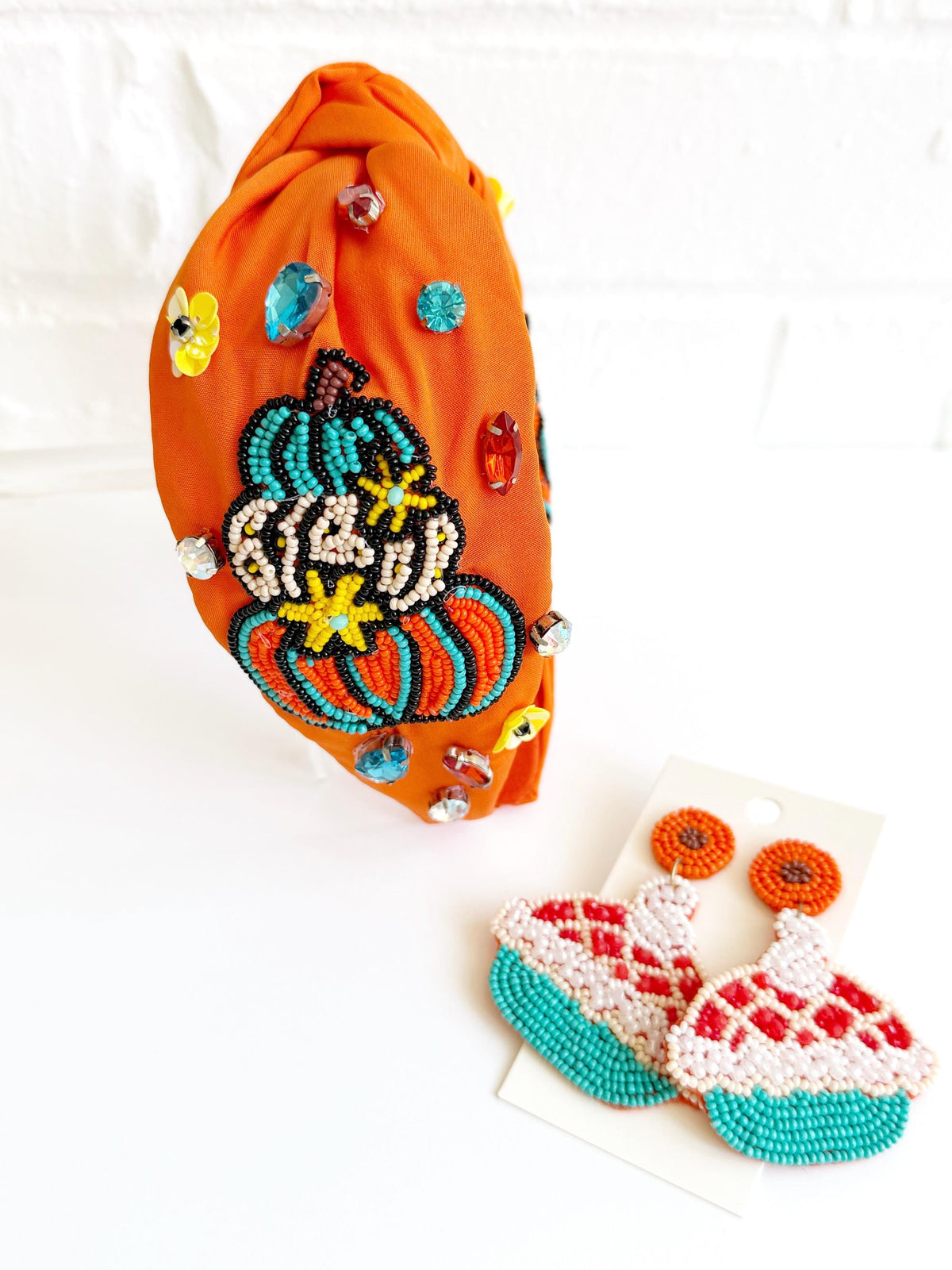 Hand Beaded Pie Earrings, Thanksgiving Fall Jewelry
