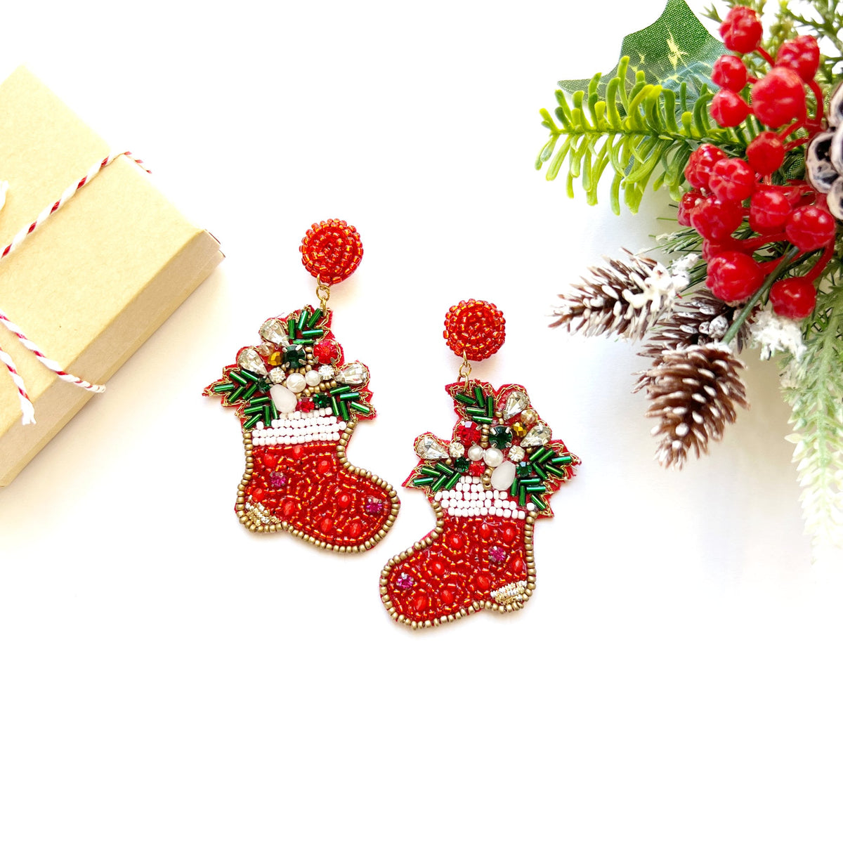 christmas stocking earrings