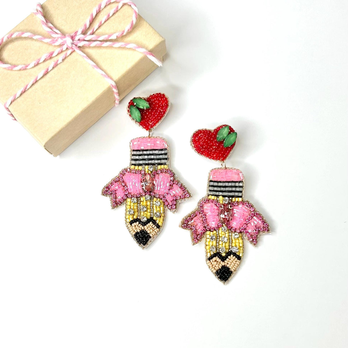 Hand Beaded Pencil Earrings: Teacher Statement Jewelry