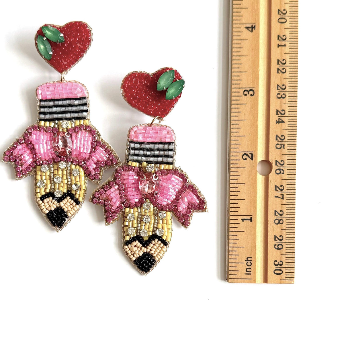 Hand Beaded Pencil Earrings: Teacher Statement Jewelry